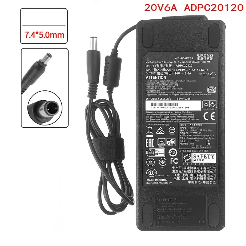 

Genuine ADPC20120 Adapter 20V 6A 120W Charger For AOC PD2710QC AG271QX EX3501R PHILIPS AG271QG 272G5DYEB 349X7FJEW AG27LM00027