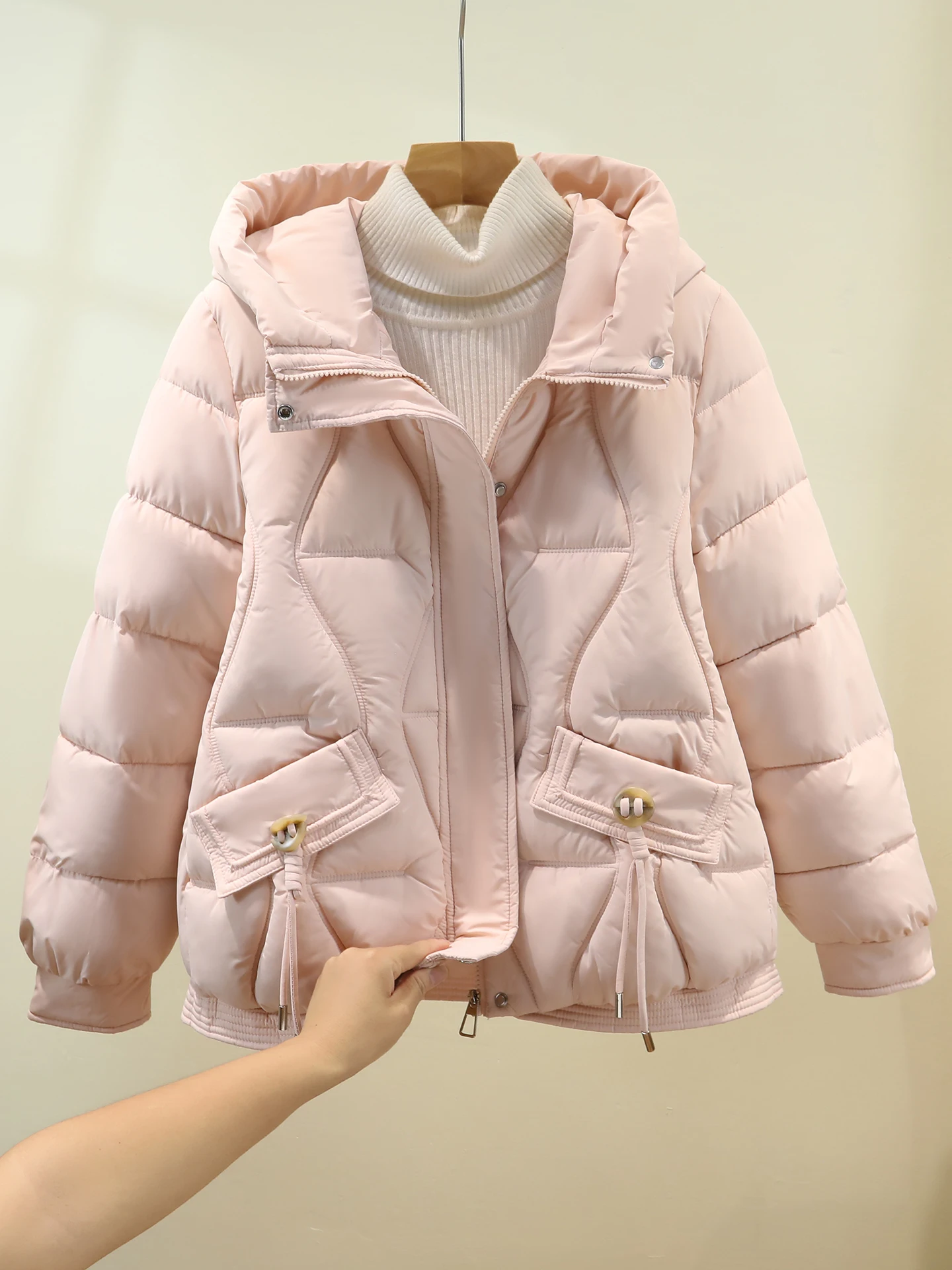 

Winter down Cotton Jaet Women's ort Sle 2025 New Korean Version Loose Fit Hooded Coat Thi Outerwear for Small Figures