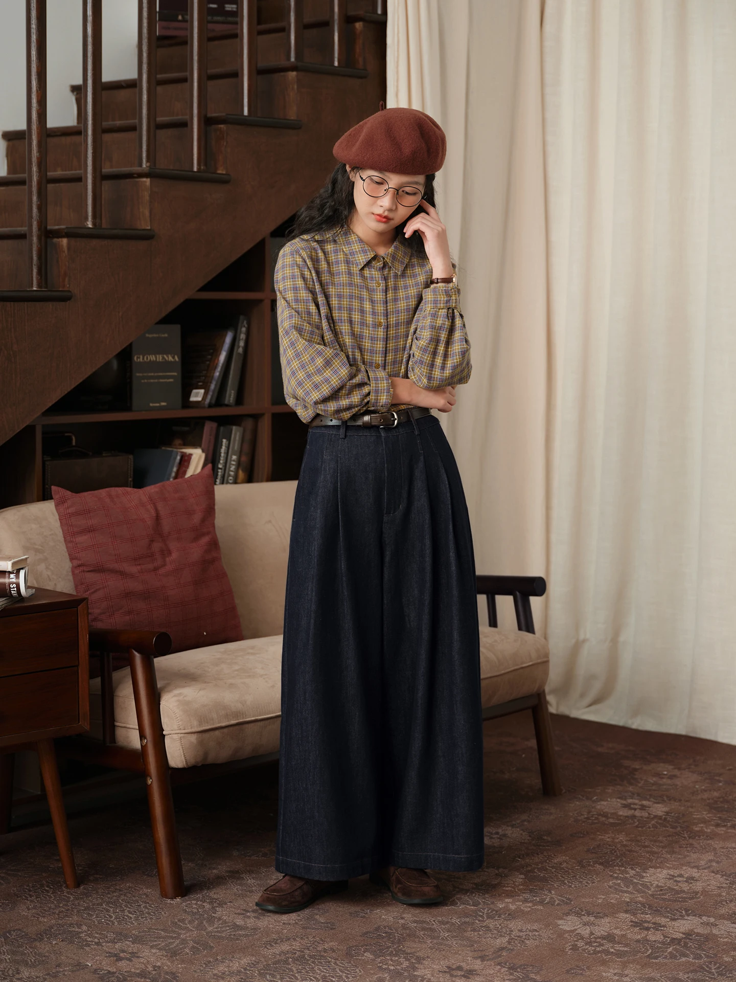 High Waist Straight Leg Blue Cotton Denim Casual Women's Jeans Autumn Seasonal Wide Leg Pants Comfortable Breathable Skin-Fri...