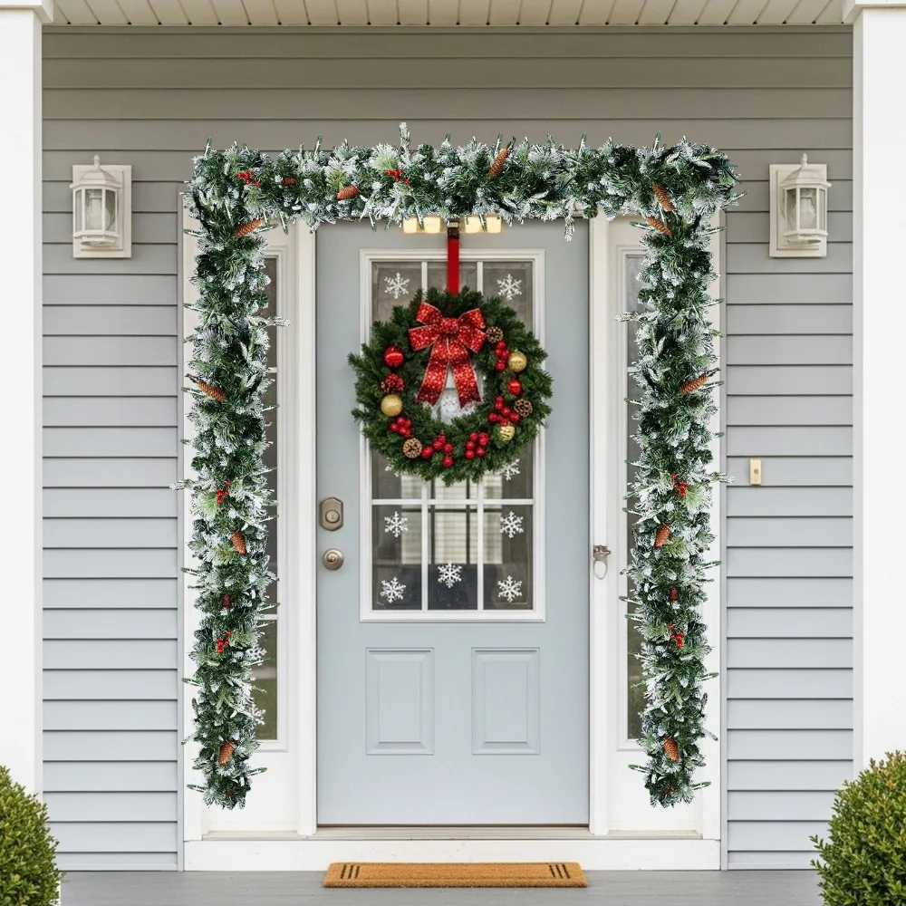 

In/Outdoor 2Piece Snow Flocked 9FT Christmas Garland, Lighted Artificial Holiday