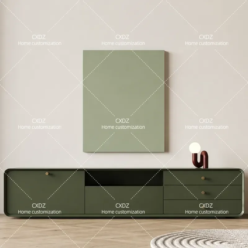 Modern Minimalist Nordic Style TV Cabinet and Coffee Table Combination Solid Wood Living Room Floor Standing Unit with Paint