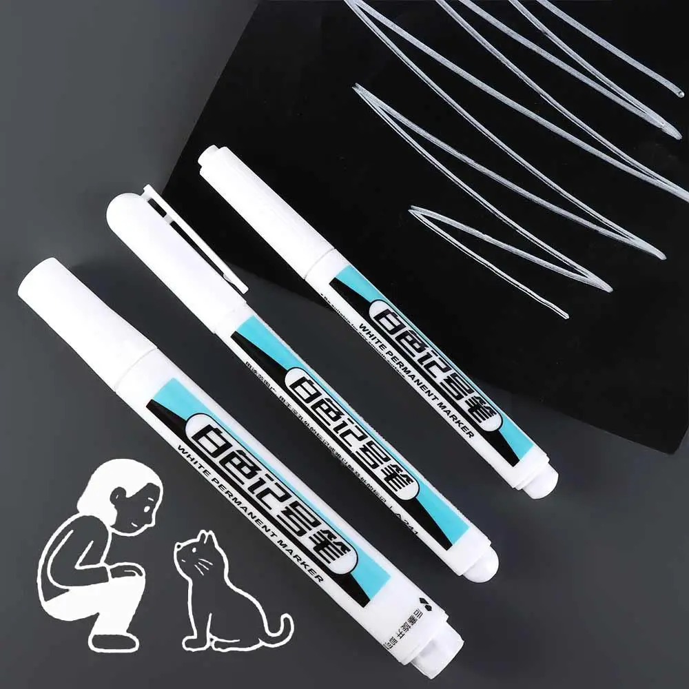 0.7mm/1.0mm/.2.5mm White Permanent Paint Pen Waterproof Smooth Writing White Marker Pens Wear Resistant Widely Used