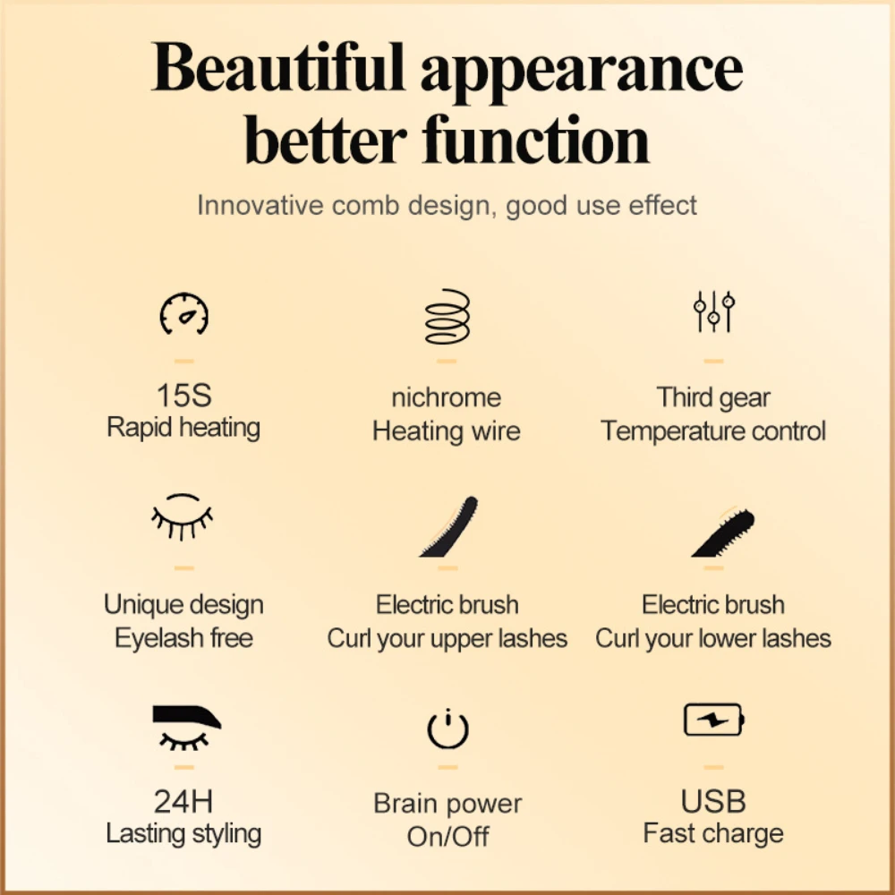 Pluma rizador de pestañas en caliente con peine, dispositivo eléctrico Digital para rizar pestañas, herramienta de maquillaje de belleza recargable, 3 modos de temperatura