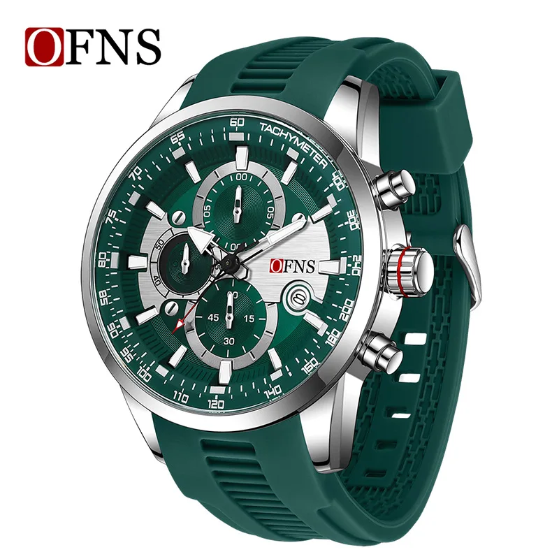 OFNS Fashion Personalized Sports Watch Men's Three Eye Six Needle Timing Calendar Waterproof Creative Trendy Play Quartz Watch