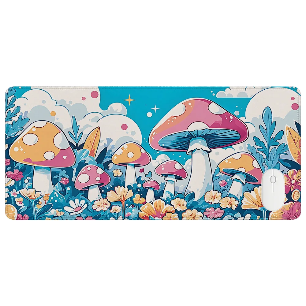 Cute Mushroom Mouse Pad Colorful Botanical Aesthetic Kawaii Flower Gaming Mousepad Whimsical Desk Pads Artistic Keyboard Mat