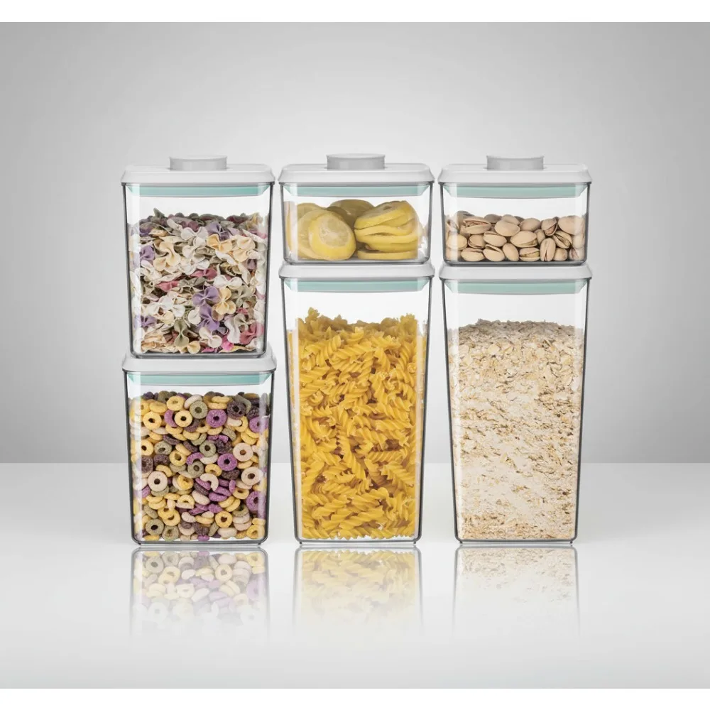 

Набор герметичных контейнеров для хранения продуктов питания из 6 предметов с поп-крышками — штабелируемые органайзеры для кухонной кладовой без BPA для хлопьев, муки, сахара
