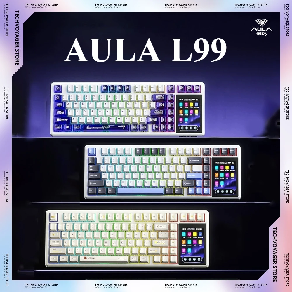 

AULA L99 Экранная игровая клавиатура с возможностью горячей замены RGB Индивидуальная беспроводная трехрежимная механическая клавиатура ПК Офисные подарки для киберспорта