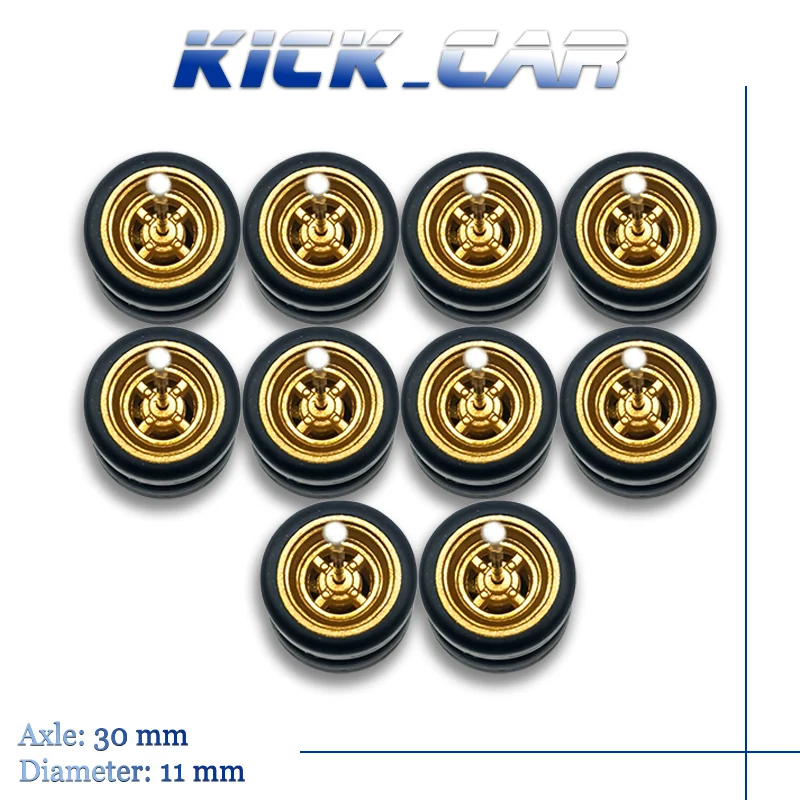 Kicarmod 1/64 Wheels With Rubber Tires 4-Spoke Hub Detail-up Modified Kit for 1:64 Hotwheels Model Car Toy Wheel Kit 5 Sets