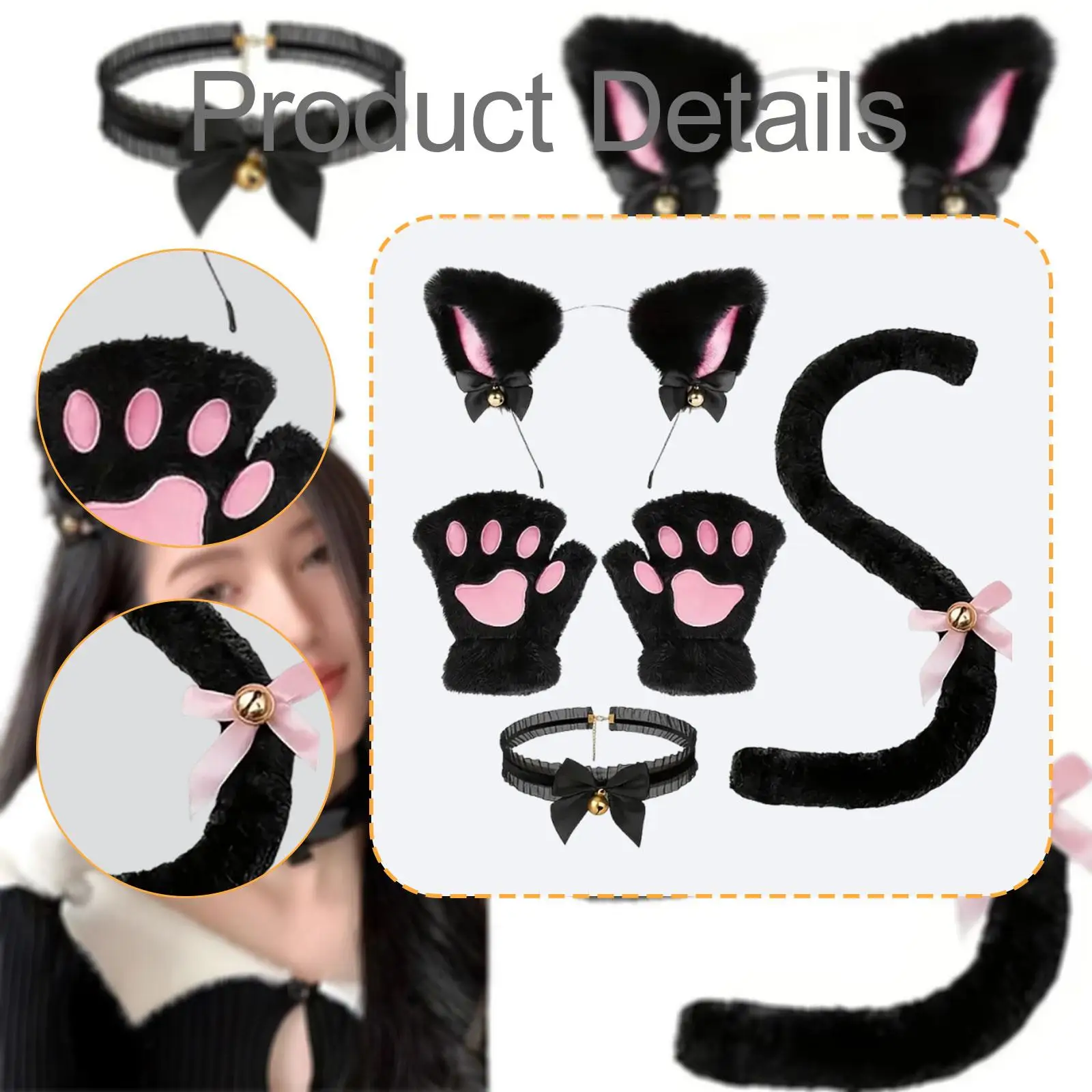 Ensemble de costume de cosplay de chat avec bandeau et queue pour événements sur le thème de l'anime, queue pliable