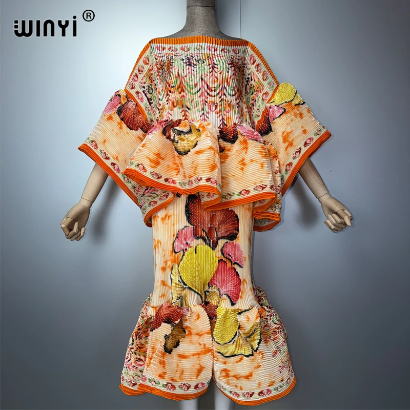 WINYI Pleated Elastic Slim Dress Retro Beach Cover Up Muslim Woman Kaftan Abaya Dubai Luxury Long Down Holiday Evening Dress