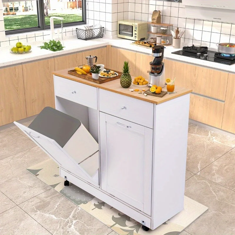 

Шкаф для мусора с двойным наклоном EROMMY, 10 галлонов, с 2 просторными ящиками и подвижным хранилищем, мобильный органайзер для мусора для дома, белый