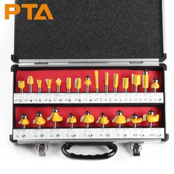 24PCS 6.35MM Shank Router Bits Set for Woodworking Milling Cutter Packed in Aluminum Box Face Mill Carbide Cutter