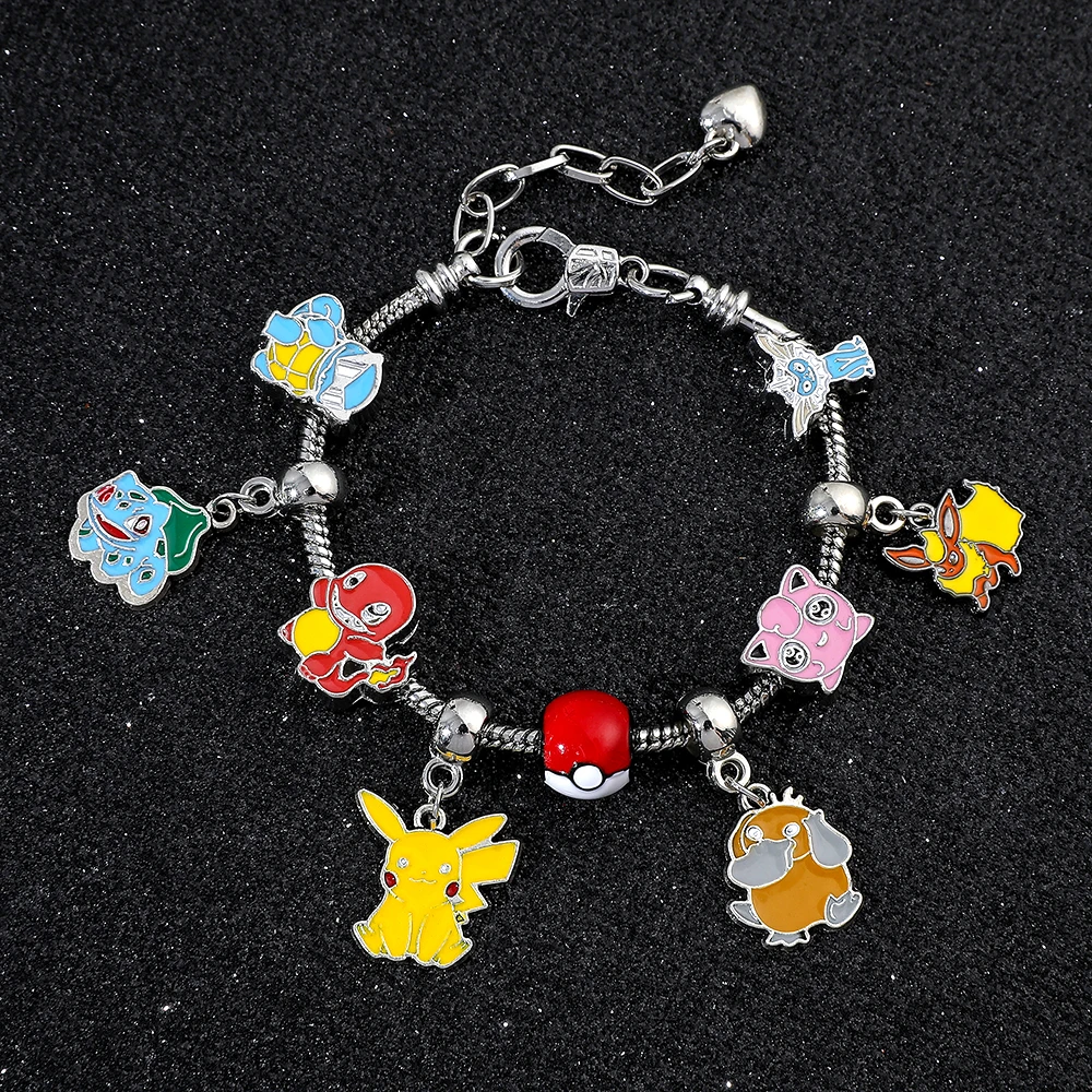 Pokemon Anime Bracelet for Women, Cute Cartoon Pikachu Pendant, Metal Enamel Charm Bangle, Fashion Jewelry, Hand Chain Gifts