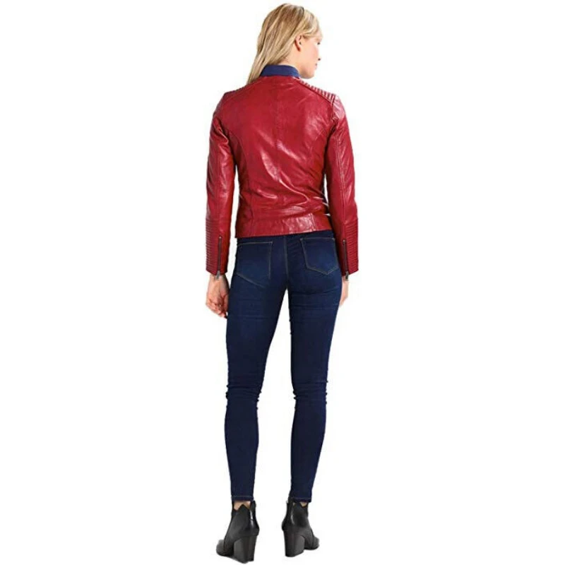 Premium Women Red Authentic NAPA 100% Leather Jacket Motorcycle Casual Wear Coat