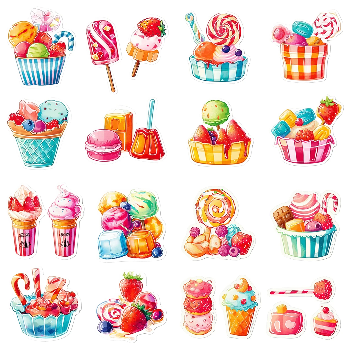 50pcs Colorful Candy Stickers Lollipop Dessert Stickers Personalized Simple Decoration Waterproof Self-Adhesive Ledger Stickers