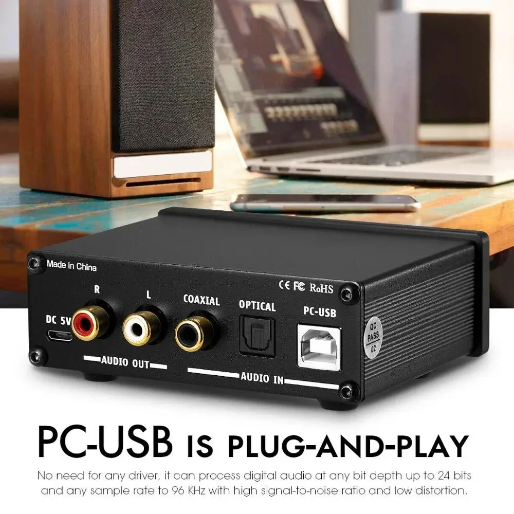 Douk Audio Q3 HiFi USB DAC Mini Digital to Analog Converter Headphone Amp Coax/Opt to 3.5mm Audio Adapter with Treble Bass