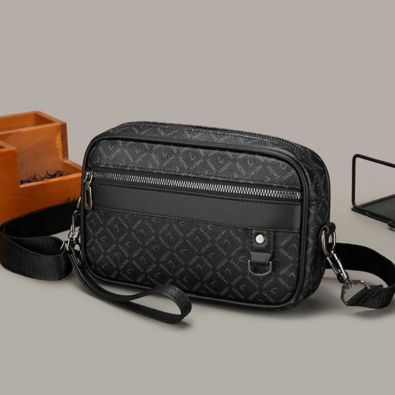 حقيبة كلاتش رجال الأعمال جيوب متعددة حقيبة كتف جلدية موضة كلاسيكية مطبوعة حقيبة كروسبودي للرجال