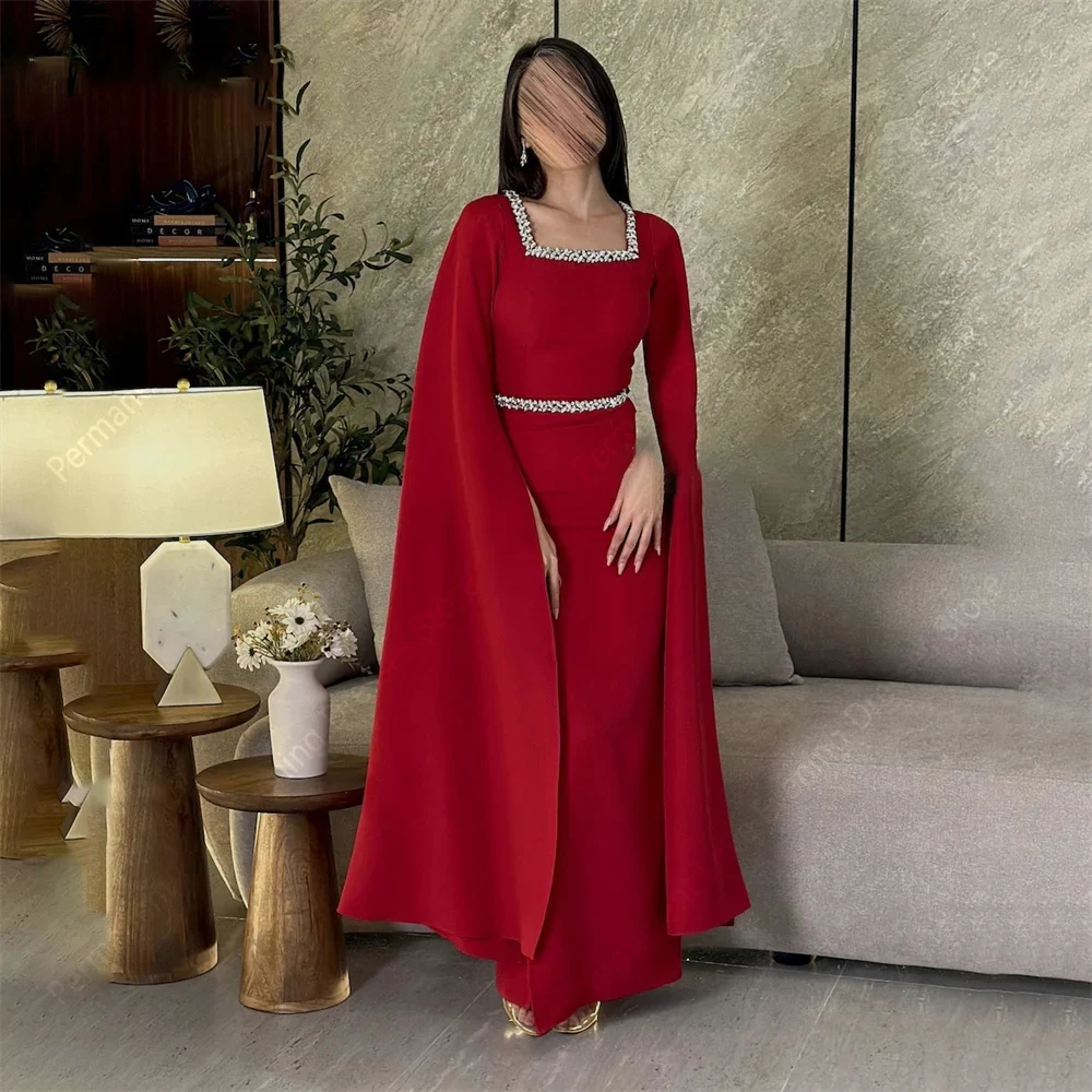 

2025 Square-Neck Mermaid Women Evening Dresses Long Sleeves Prom Gowns Princess Engagement Banquet Vestidos De Noche Customized