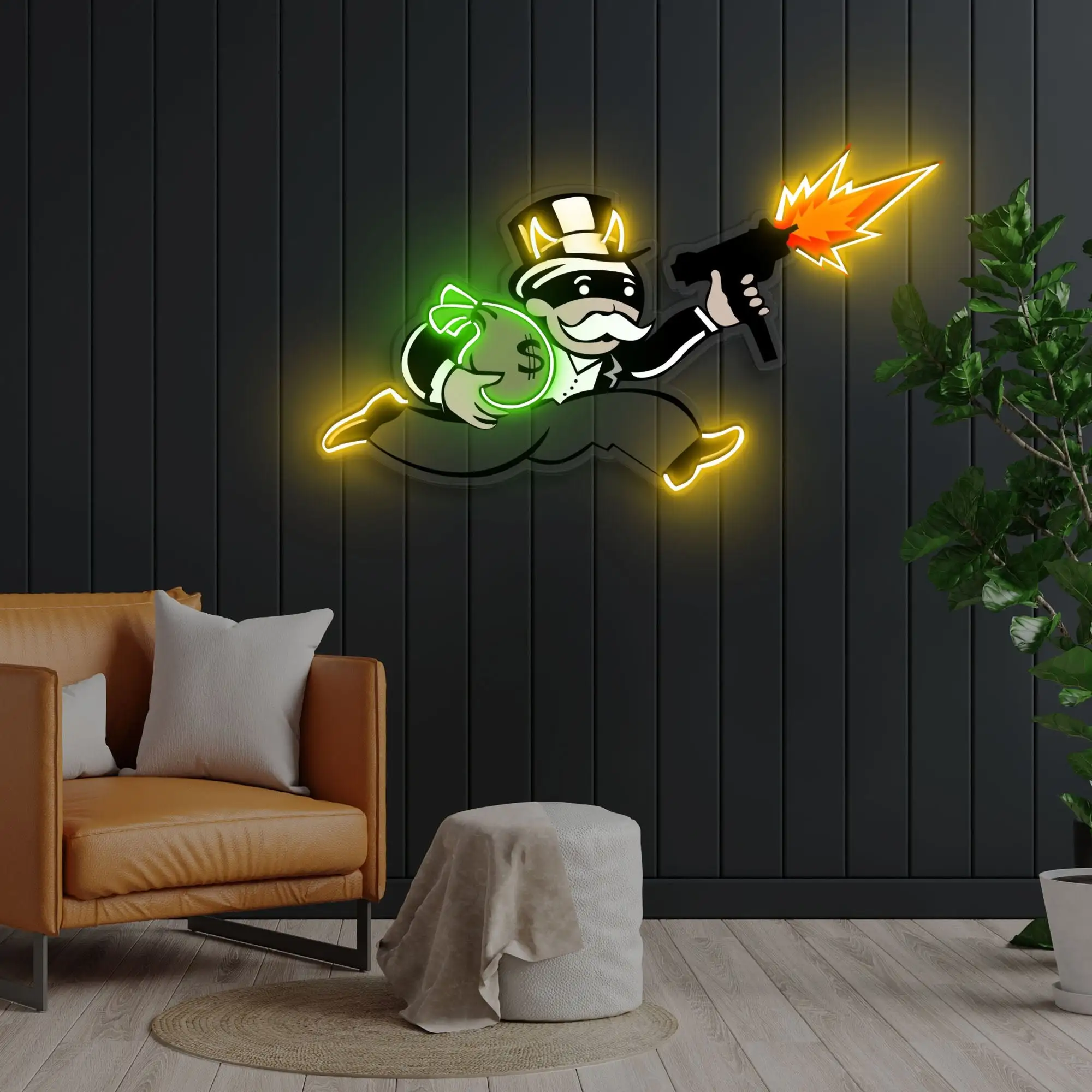 Dolloar-cartel de neón personalizado para decoración de pared, cartel de acrílico con impresión UV, Led, para dormitorio y habitación, hecho a mano