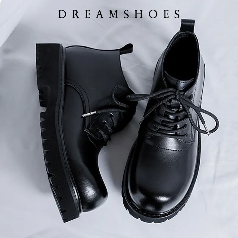 New Retro Dress British Style Head Derby Platform Business Inner Height Increase Commuter Casual Men's Leather Shoes