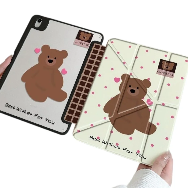 Cartoon Cute Bear Dot Print Pen Slot Tablet Case For iPad 2026 Air 8 7 6 4 3 2 1 Pro 2024 11in 12th 11 10 9 8 7 6 5th Cover