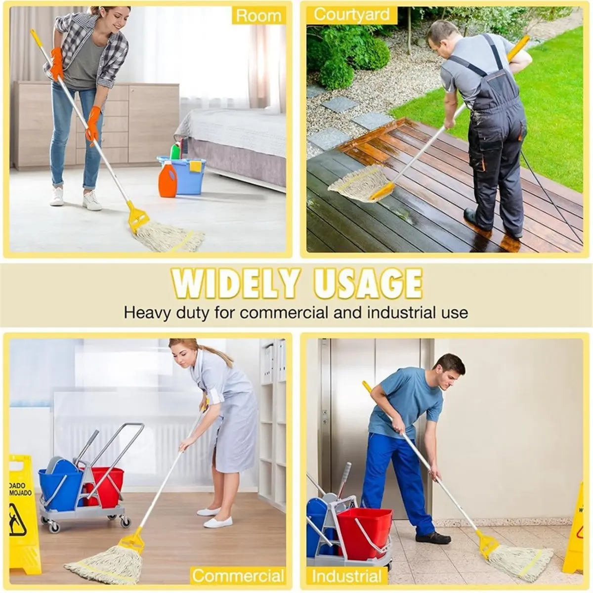A67T NEW Commercial Mop Handle ,60inch Industrial ,Wet Mops Head Replacement Holder for Industrial Floor Cleaning