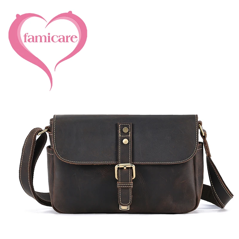 

Men's Bag 2023 New Crazy Horse Leather Casual Male Crossbody Bag Genuine Leather Messenger Square Handbag Retro Shoulder Pack