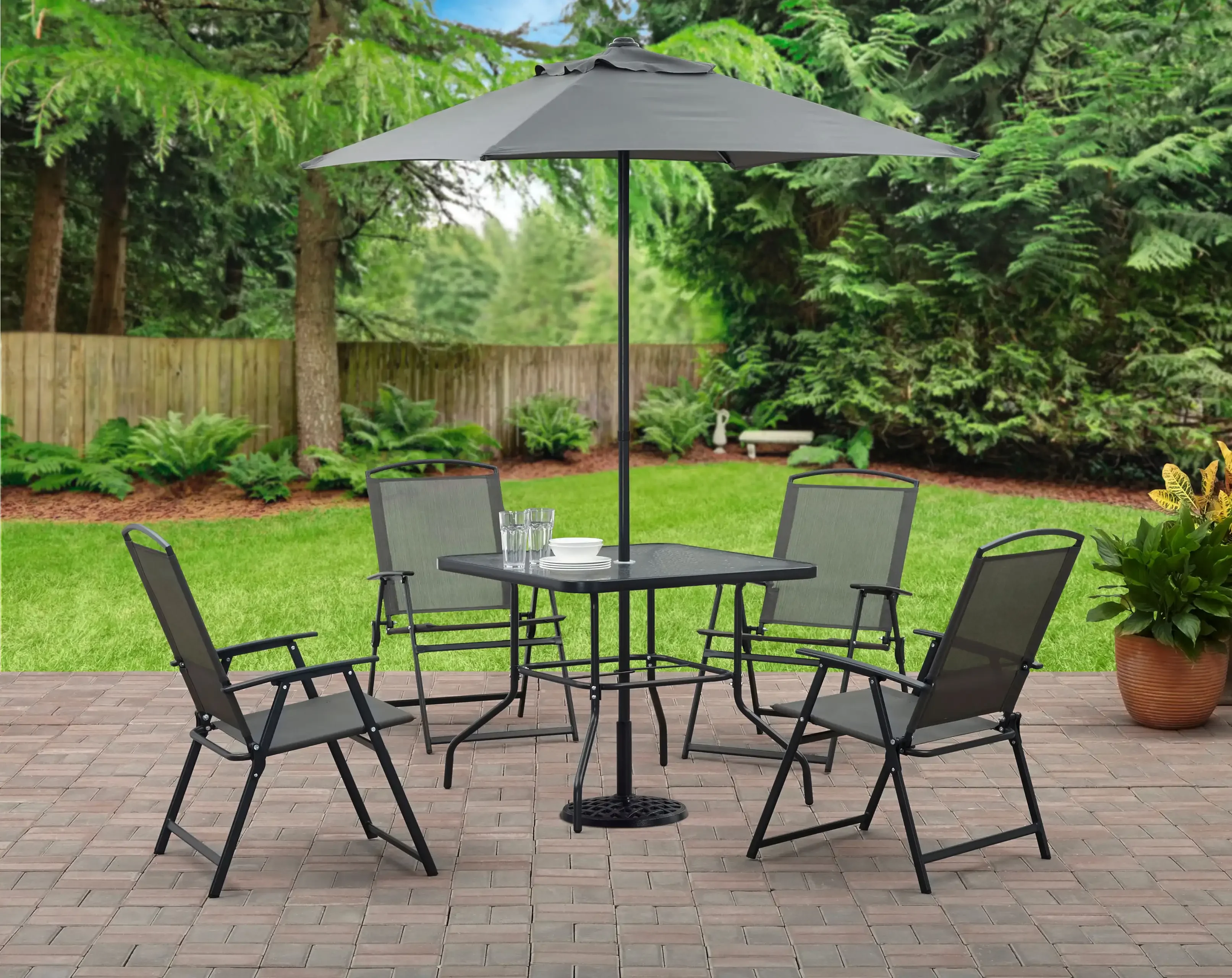 

6 Piece Outdoor Patio Dining Set Garden Outdoor Furniture Set Patio Chair Table Umbrella