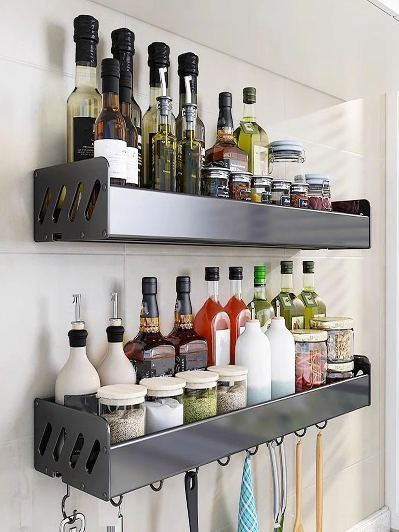 Kitchen Organizer Shelf Set Wall-mounted Seasoning Holder Punch-free Aluminum Kitchen Storage Shelf Set kitchen storage rack