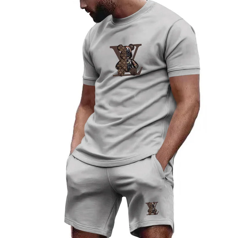 

Men's summer two-piece suit (short-sleeved T-shirt and shorts style men's outfit) for daily exercise wear