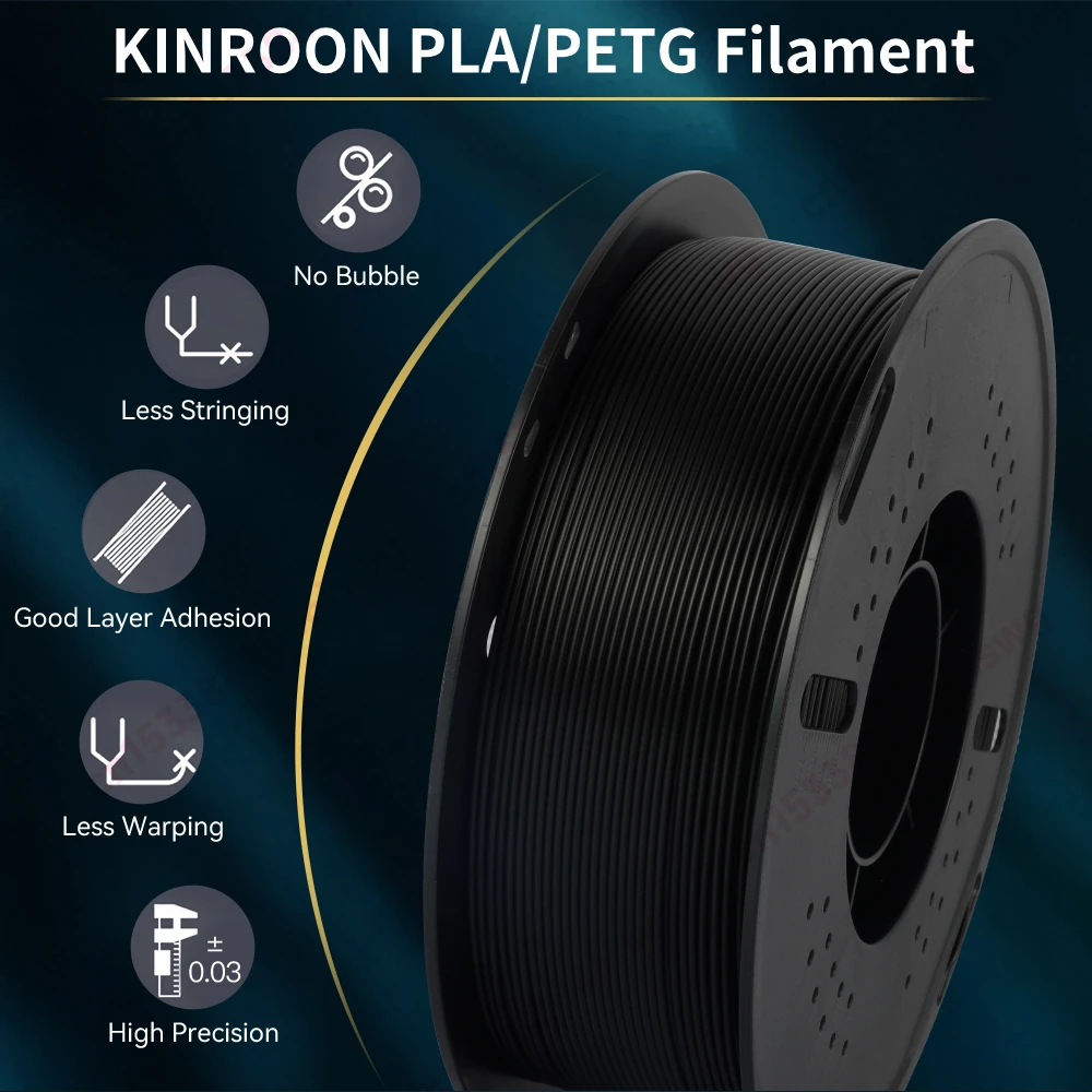 KINGROON 1.75mm PLA/PETG Filament Black/White/Gray 3D Printer Plastic Material For Bambu Lab/ANYCUBIC/Creality Wholesale