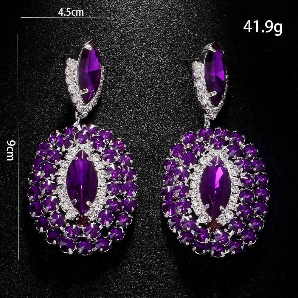 Stonefans Exquisite Purple Crystal Large Hanging Earrings for Women Statement Drag Queen Geometric Rhinestone Earrings Jewelry