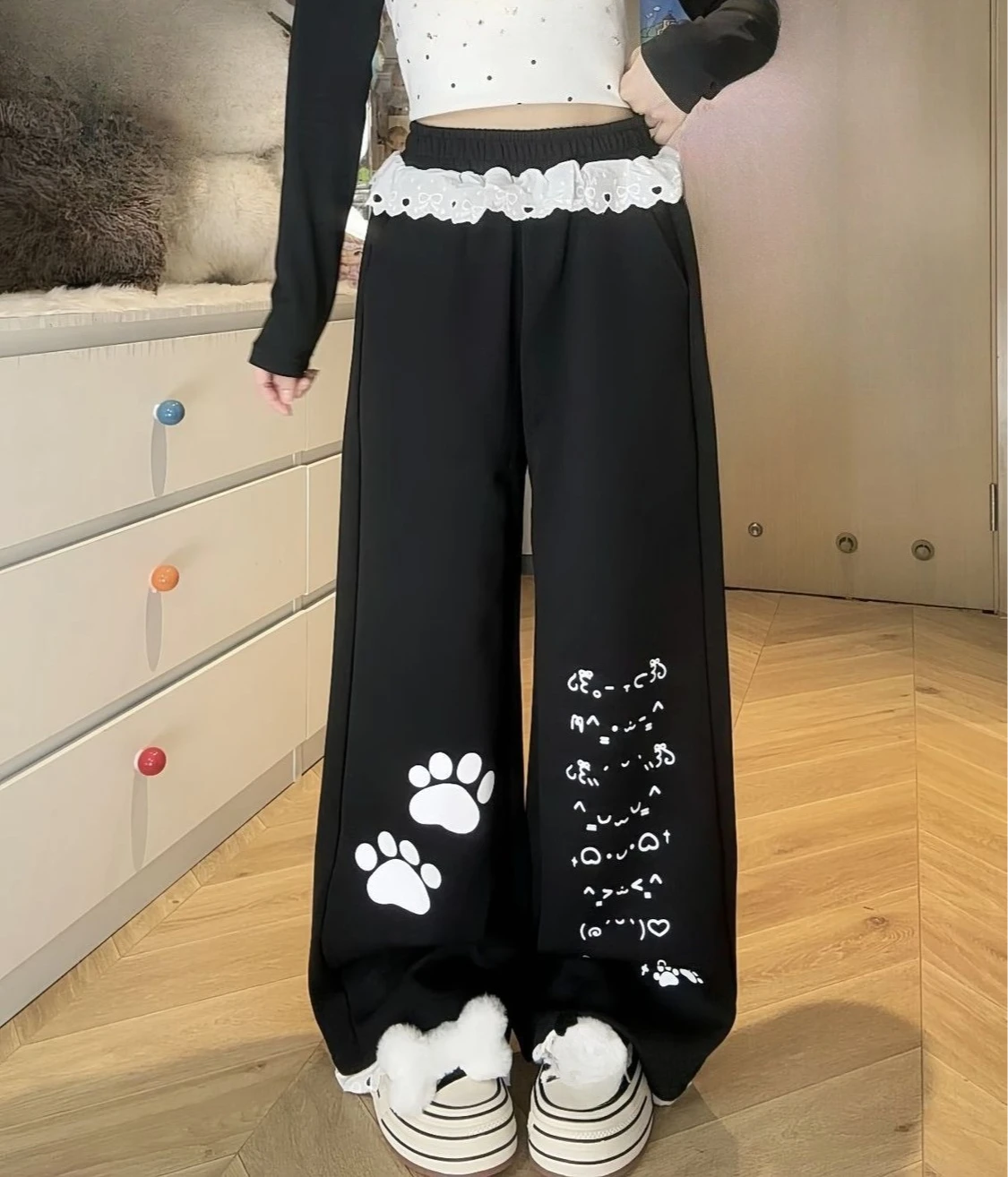 

Свободные брюки с японским принтом, женские повседневные тонкие спортивные брюки Y2k, элегантные брюки в стиле Харадзюку для девочек, весна 2026 г.