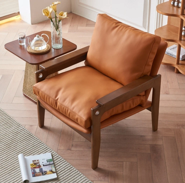 Solid wood leisure chair household balcony three-piece set of simple B&B leather upholstered sofa chair