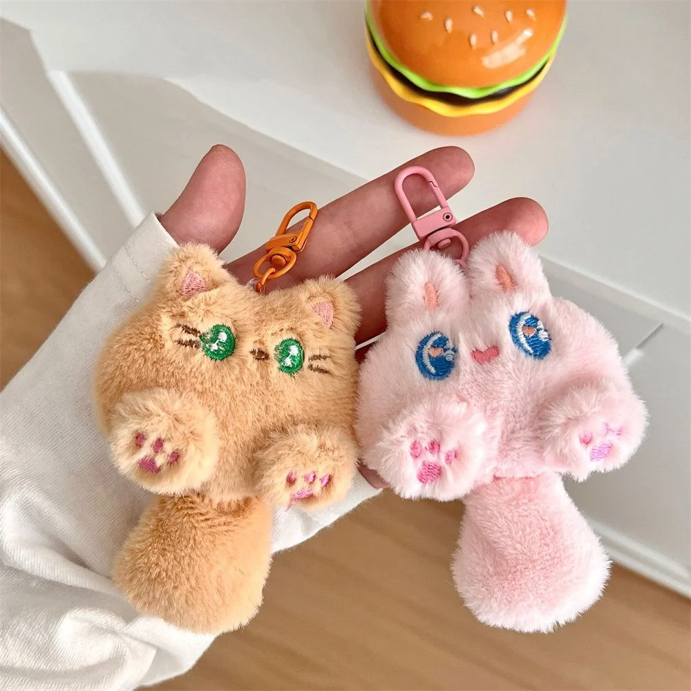 Backpack Decor Soft Cute Cat Plush Keychain Cartoon Funny Rabbit Doll Keyring Stuffed Kawaii Animal Pendant with Tail Kids