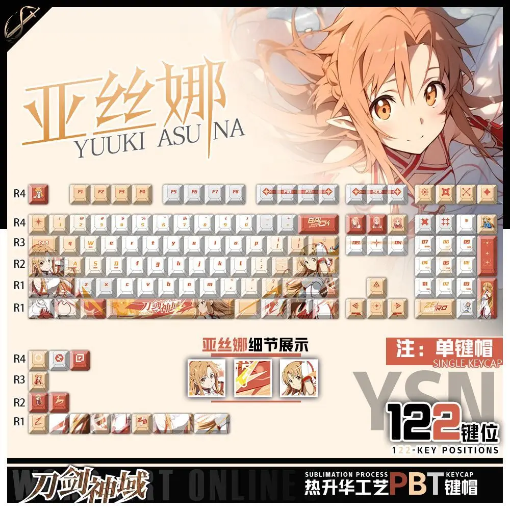 Asuna Keycap Sword Art Online Theme Anime Game Chreey 2D PBT Top Transparent for Made68 Mad68 Wooting 60 Mechanical Keyboard