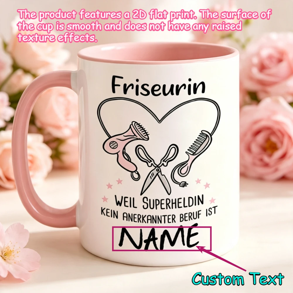 11oz ceramic coffee mug, 2D flat printing customized with name, hairstylist salon tool, German quote print, personalized gift, p