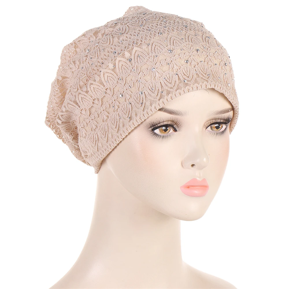 Frauen Spitze Blume Diamanten Mützen Slouchy Motorhaube muslimischen Hijab Baggy Kopftuch Turban Haarausfall Schädel Krebs Chemo Cap Wrap