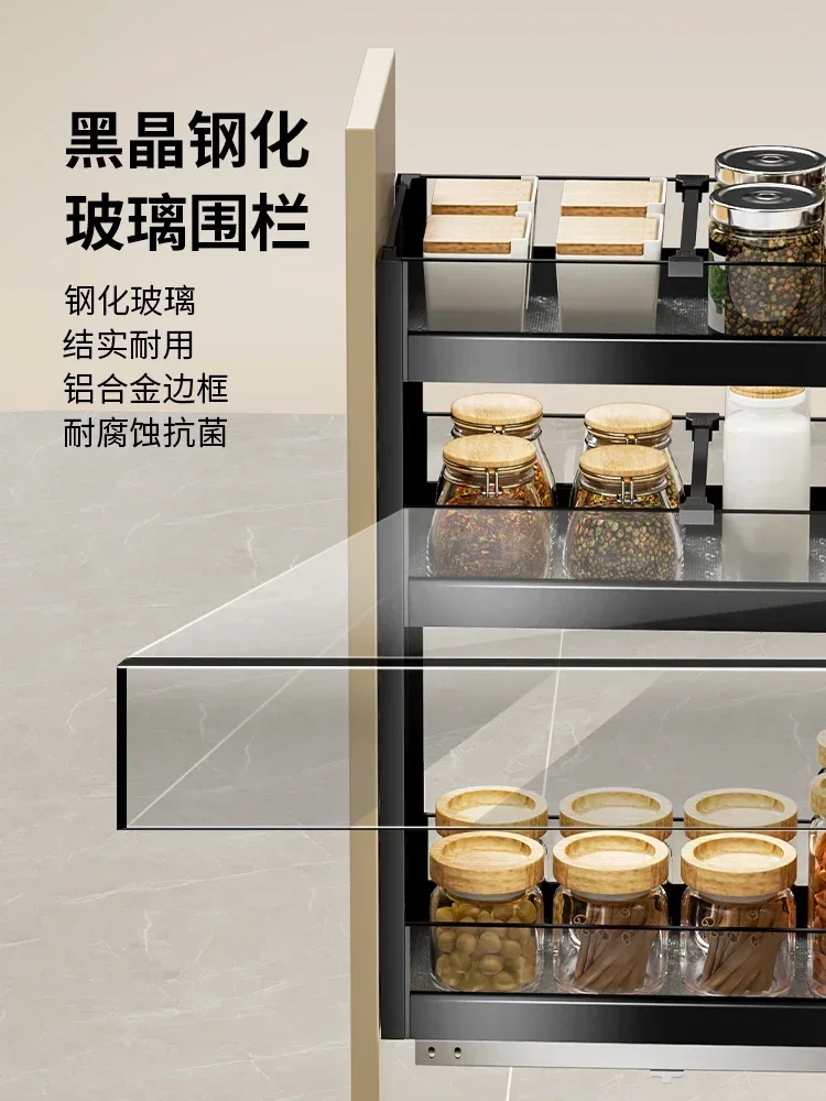 Gewürz-Gewürzkorb, Küchenschrank, Eckkorb mit zwei Schubladen, extrem schmales ausziehbares Regal