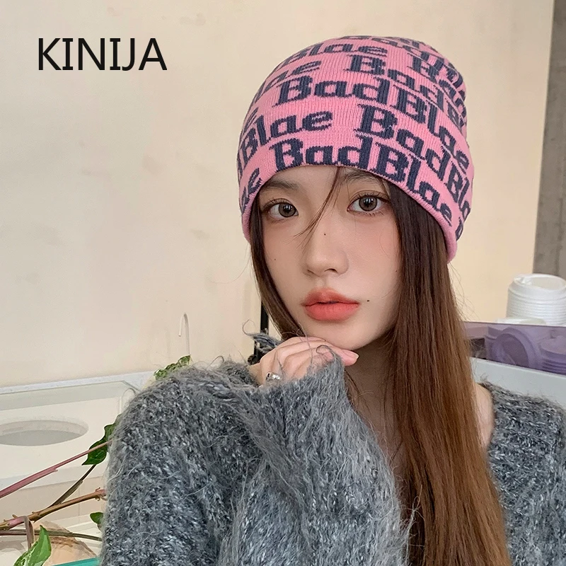 

Knitting Skullies Beanies Hat Men Women Y2k Goth Warm Fashion Take Cold Cap Hip-hop Street Cap Korean Bonnet