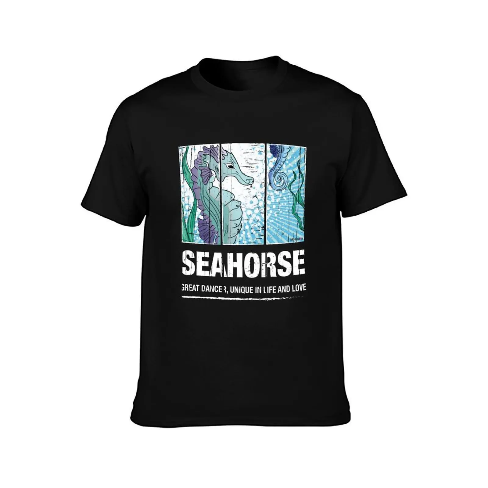 Seahorse. Ocean Series (dark color) T-Shirt, Summer Casual Cotton Tee, Oversized Streetwear Tops, Vintage Graphic Print