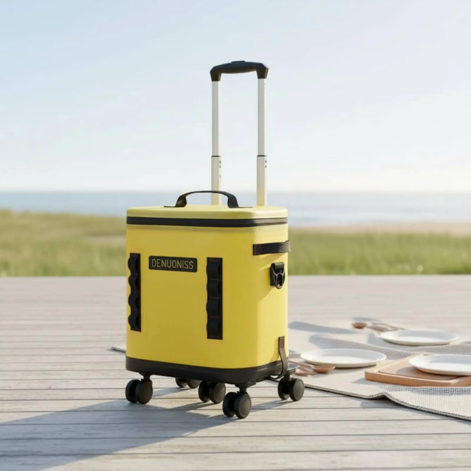 Wheeled Thermal Cooler for Picnic and Camping with Pull Handle Large Insulated Ice Box with Removable Wheels for Easy Transport