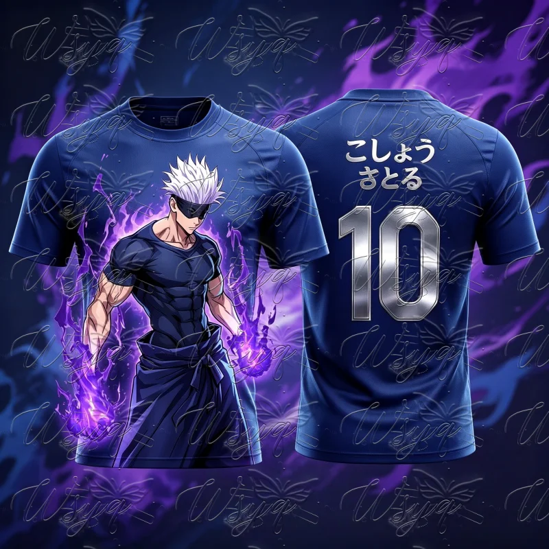 Jujutsu Kaisen Gojo Satoru 3D Print Soccer Jersey Summer Quick Dry Short Sleeve T Shirt Men Women Unisex No.10 Sport Tee Top - view 2
