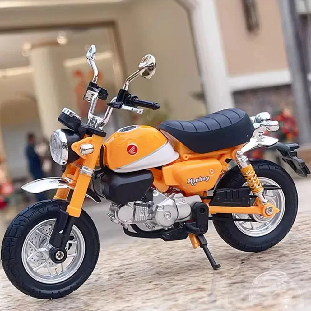 1:12 Scale Alloy Honda Monkey Motorcycles Miniature Model Toys Metal Diecast Shock Absorption Rubber Tires Motors for Kids Gifts