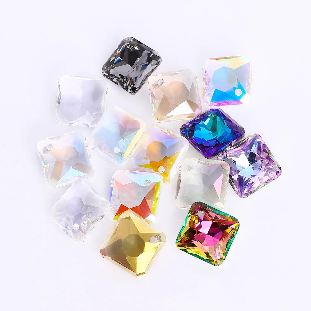 Top Quality Square Single Hole Glass Rhinestone Pendant Glitter Crystal AB Princess Cut Cube Diamond Stones for Crafts Necklace