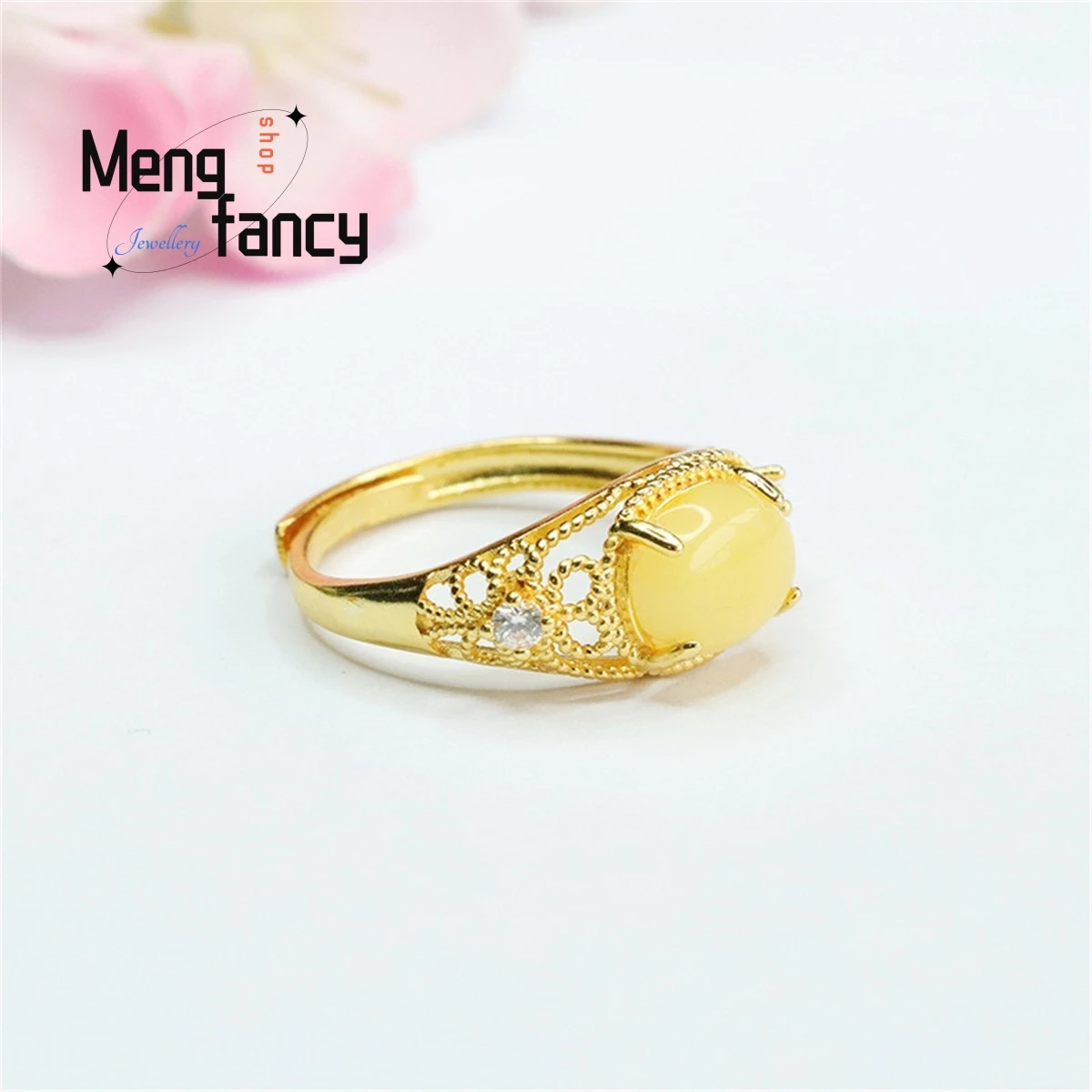 Natural Honey Wax Amber Saddle Ring Simple Generous Personalized Fashion Elegant Versatile Exquisite Light Luxury Fine Jewelry