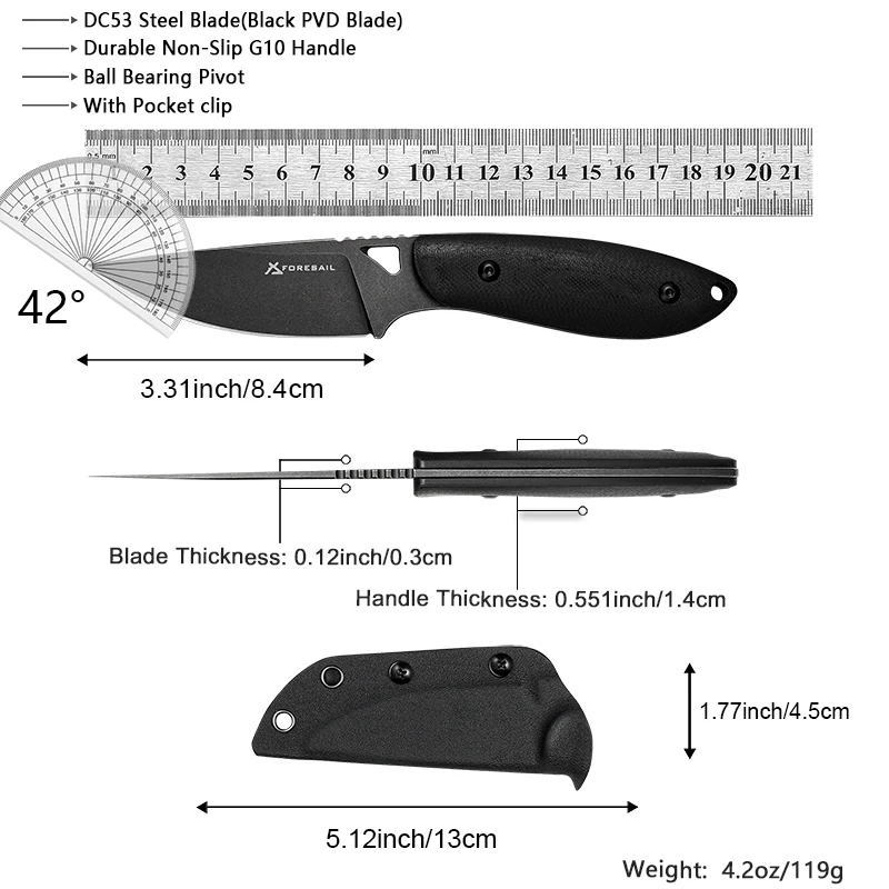 FORESAIL DC53 شفرة فولاذية سكين G10 مقبض حاد شفرة مثبتة تكتيكات التخييم الأسماك في الهواء الطلق بقاء قطع HuntingEDC سكين الفاكهة #6