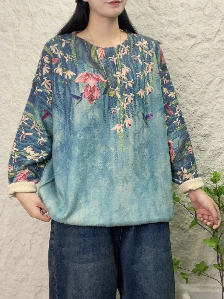 Max lulu marca coreano moda pulôver das mulheres inverno de luxo floral quente suéteres senhoras solto impresso casual oversized jumpers