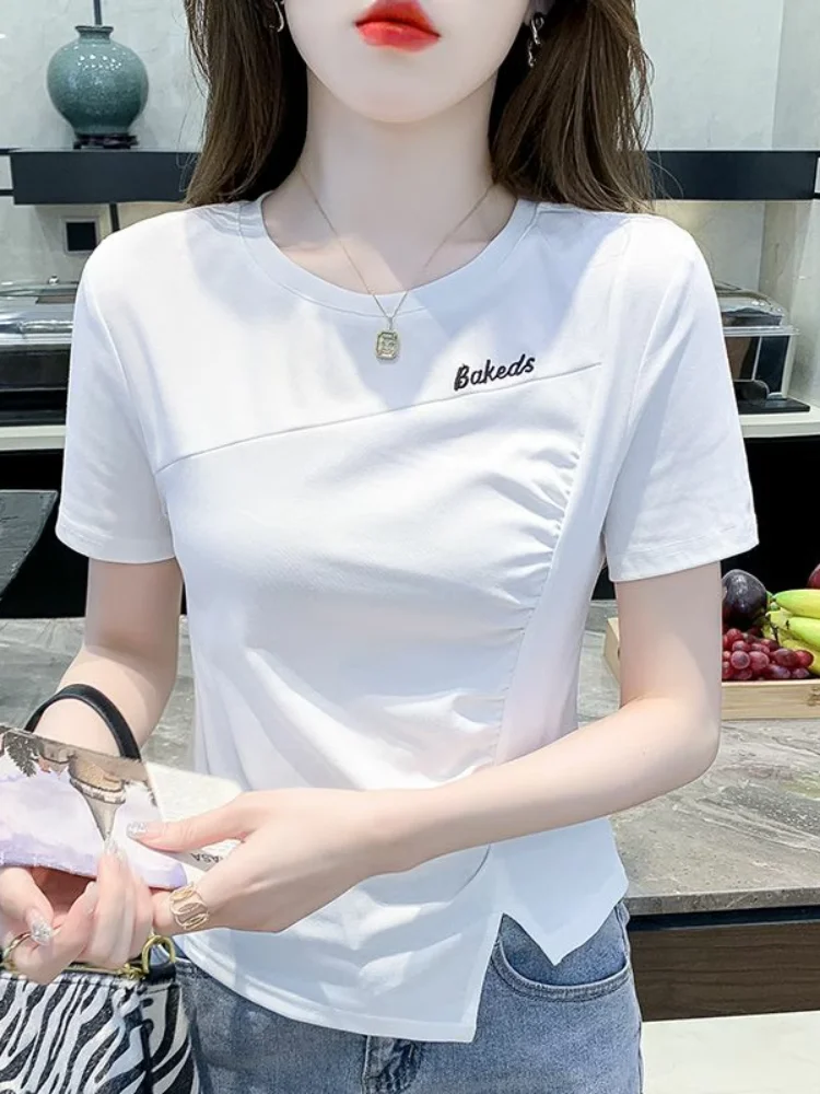slim-fit-short-sleeve-t-shirt-women's-new-style-korean-fashion-casual-top-sun-protection-neck-cover-versatile-fashionable