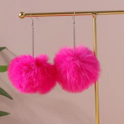 Aihua Colorful Fluffy Fur Pom Pom Earrings Soft Faux Rabbit Fur Ball Earrings for Women Kids Jewelry Gifts